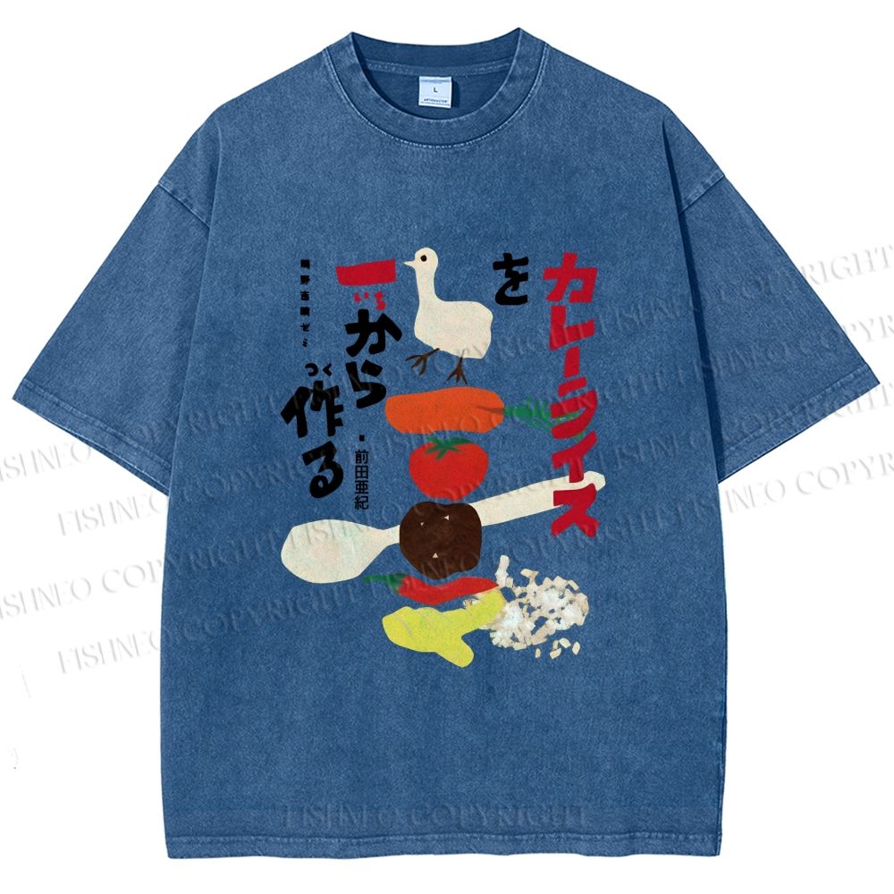 Unisex Japanese Vegetables Printed Washed Tee