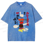 Unisex Japanese Vegetables Printed Washed Tee