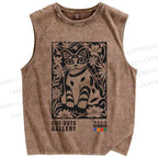 Unisex Vintage Cat Printed Washed Tank Top