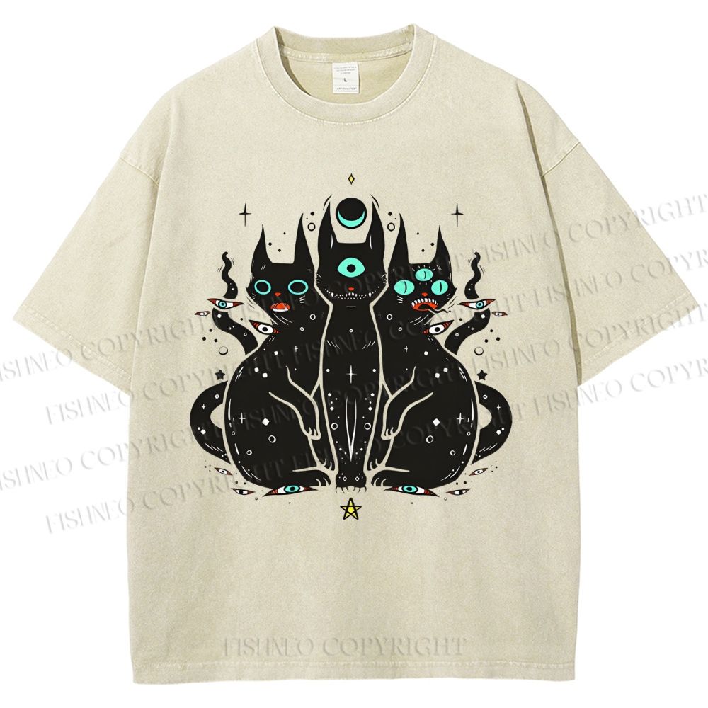 Unisex Cat With Artistic Eyes Printed Washed Tee