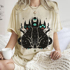 Unisex Cat With Artistic Eyes Printed Washed Tee