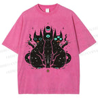 Unisex Cat With Artistic Eyes Printed Washed Tee
