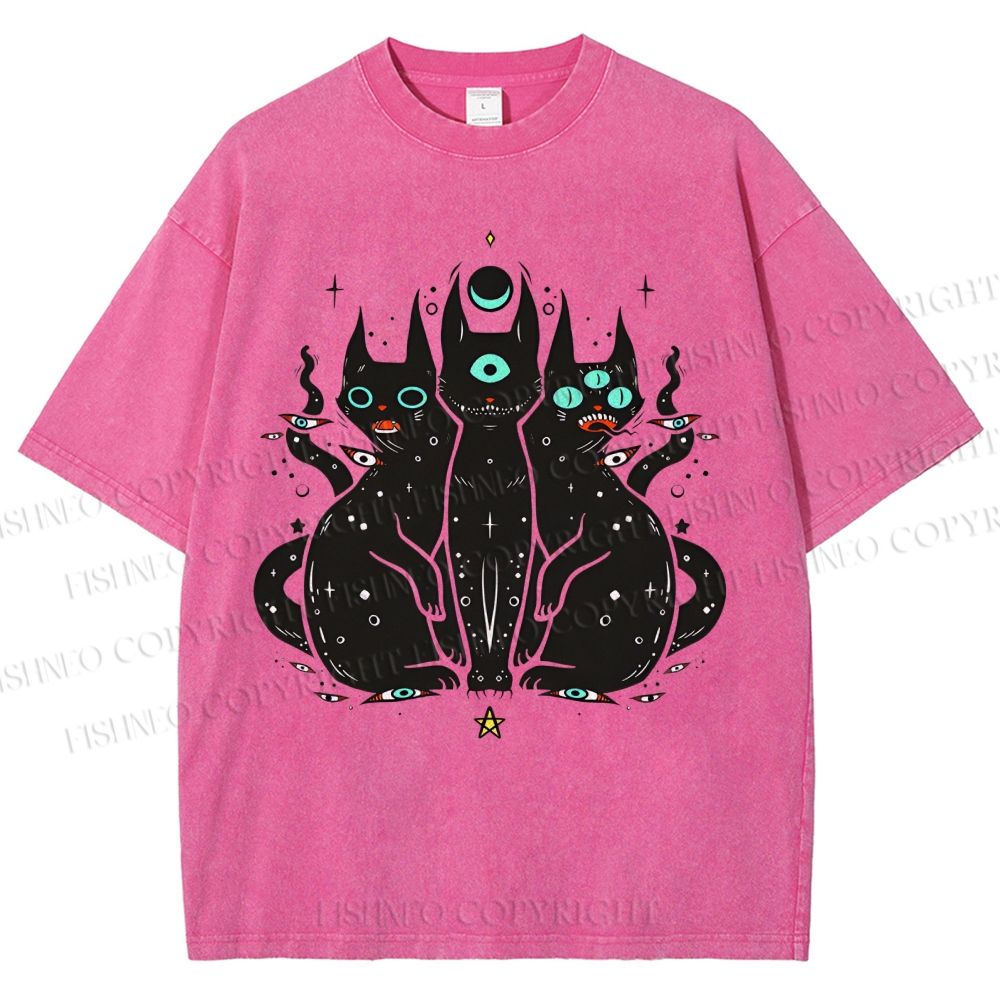 Unisex Cat With Artistic Eyes Printed Washed Tee