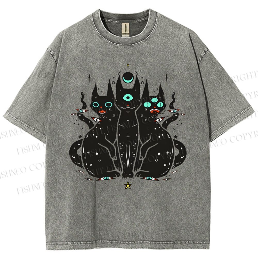Unisex Cat With Artistic Eyes Printed Washed Tee