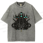 Unisex Cat With Artistic Eyes Printed Washed Tee