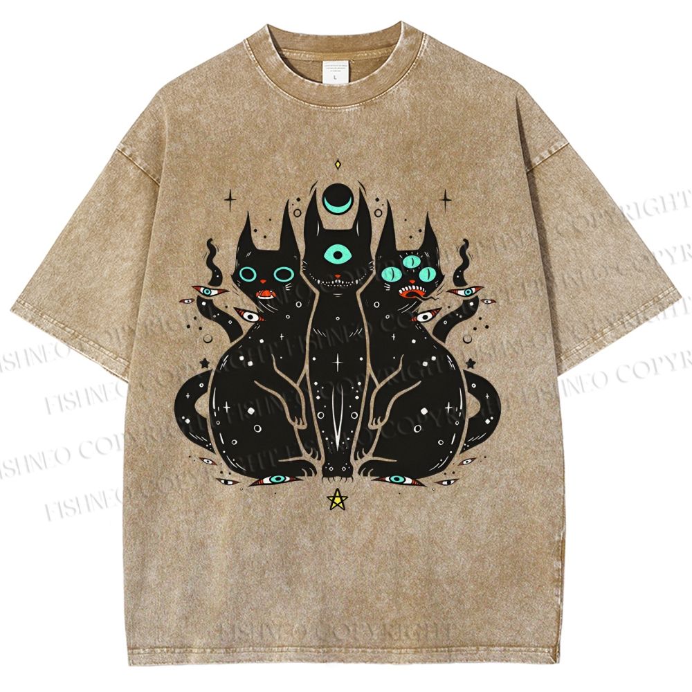 Unisex Cat With Artistic Eyes Printed Washed Tee