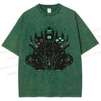 Unisex Cat With Artistic Eyes Printed Washed Tee