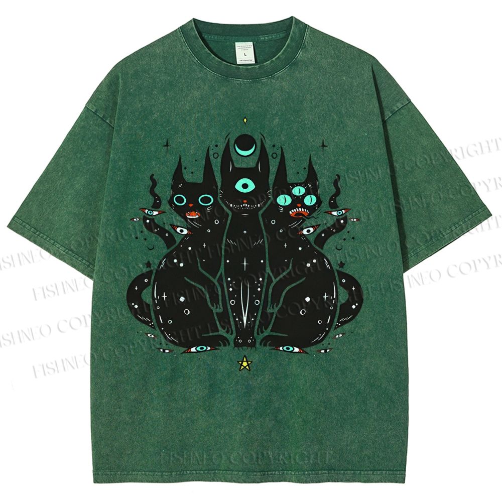 Unisex Cat With Artistic Eyes Printed Washed Tee