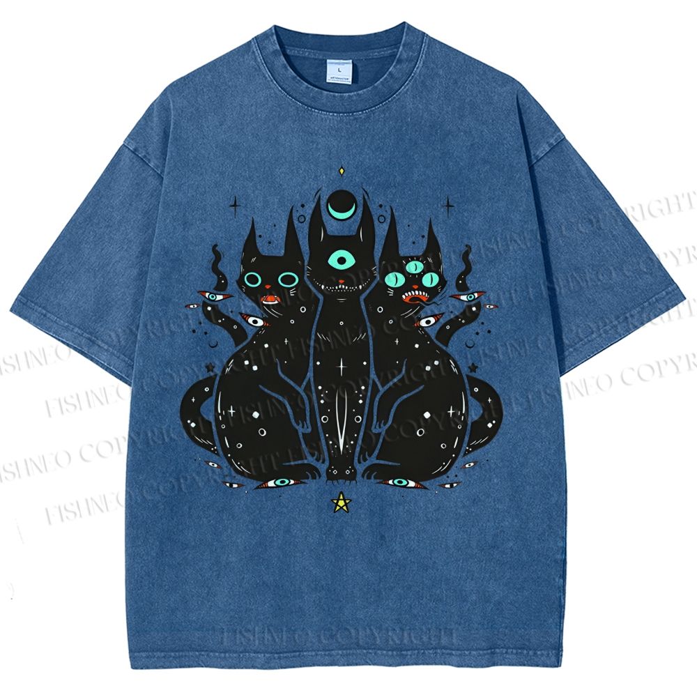 Unisex Cat With Artistic Eyes Printed Washed Tee