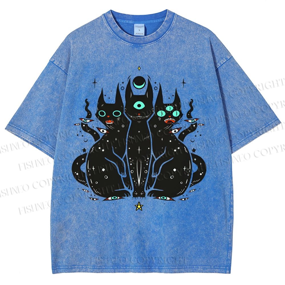 Unisex Cat With Artistic Eyes Printed Washed Tee