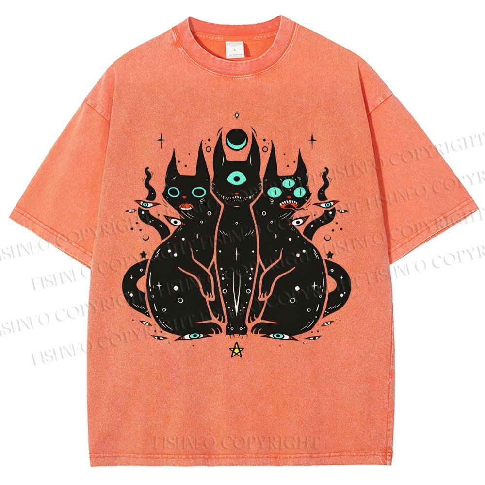 Unisex Cat With Artistic Eyes Printed Washed Tee