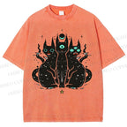 Unisex Cat With Artistic Eyes Printed Washed Tee