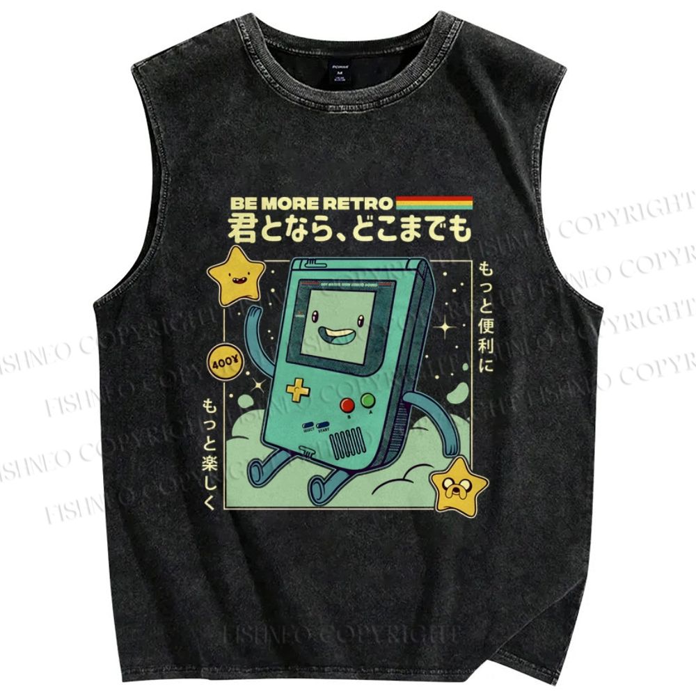 Unisex Cartoon Game Console Printed Washed Tank Top