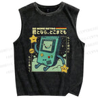 Unisex Cartoon Game Console Printed Washed Tank Top