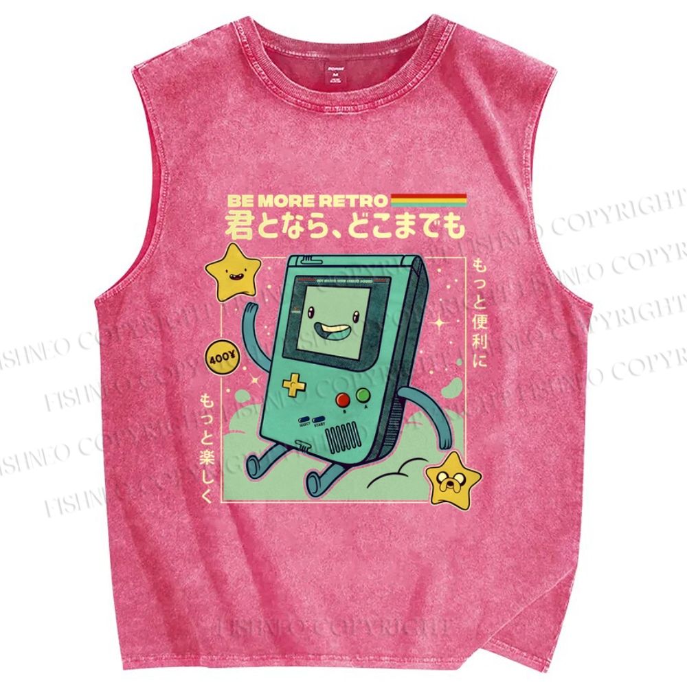 Unisex Cartoon Game Console Printed Washed Tank Top
