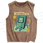 Unisex Cartoon Game Console Printed Washed Tank Top