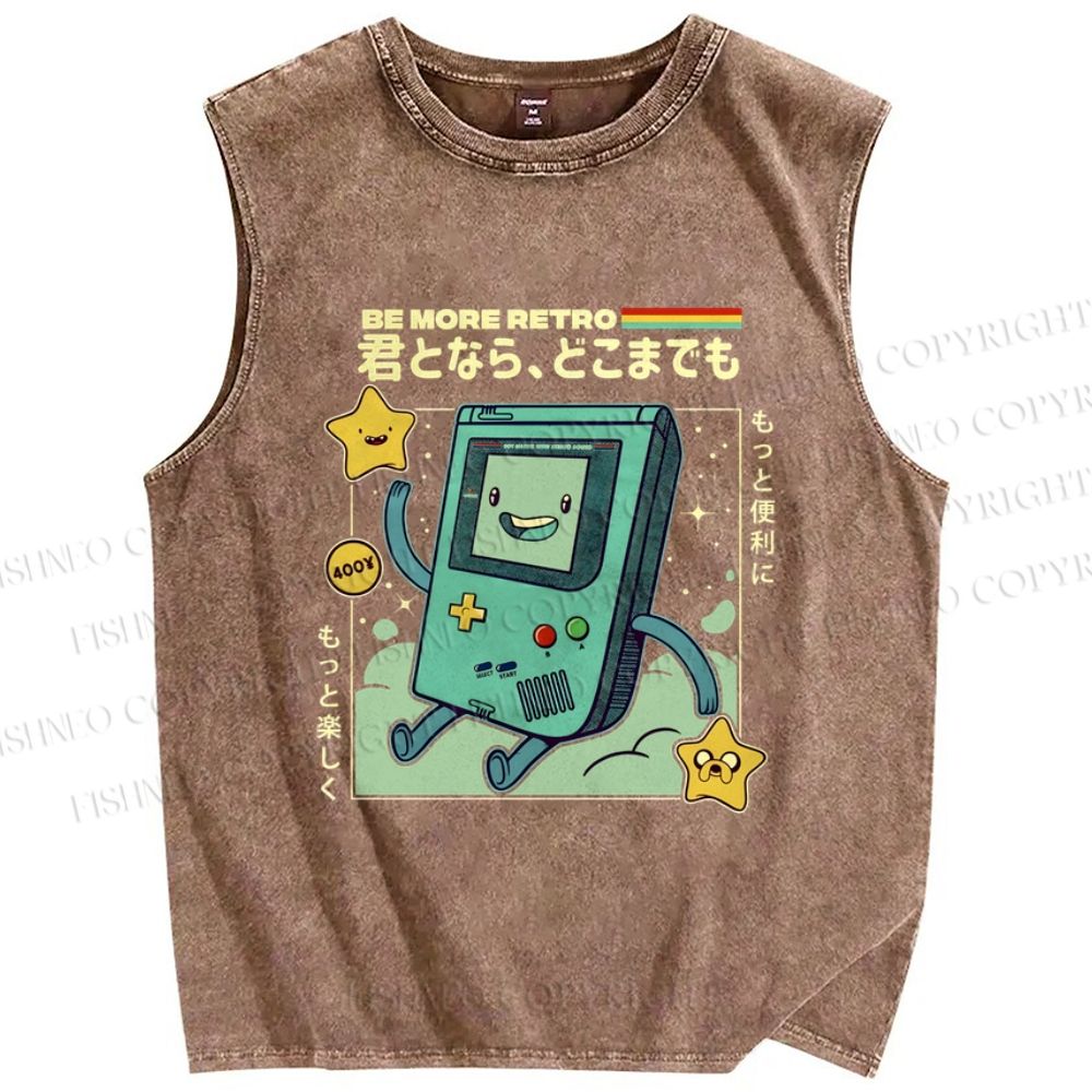 Unisex Cartoon Game Console Printed Washed Tank Top
