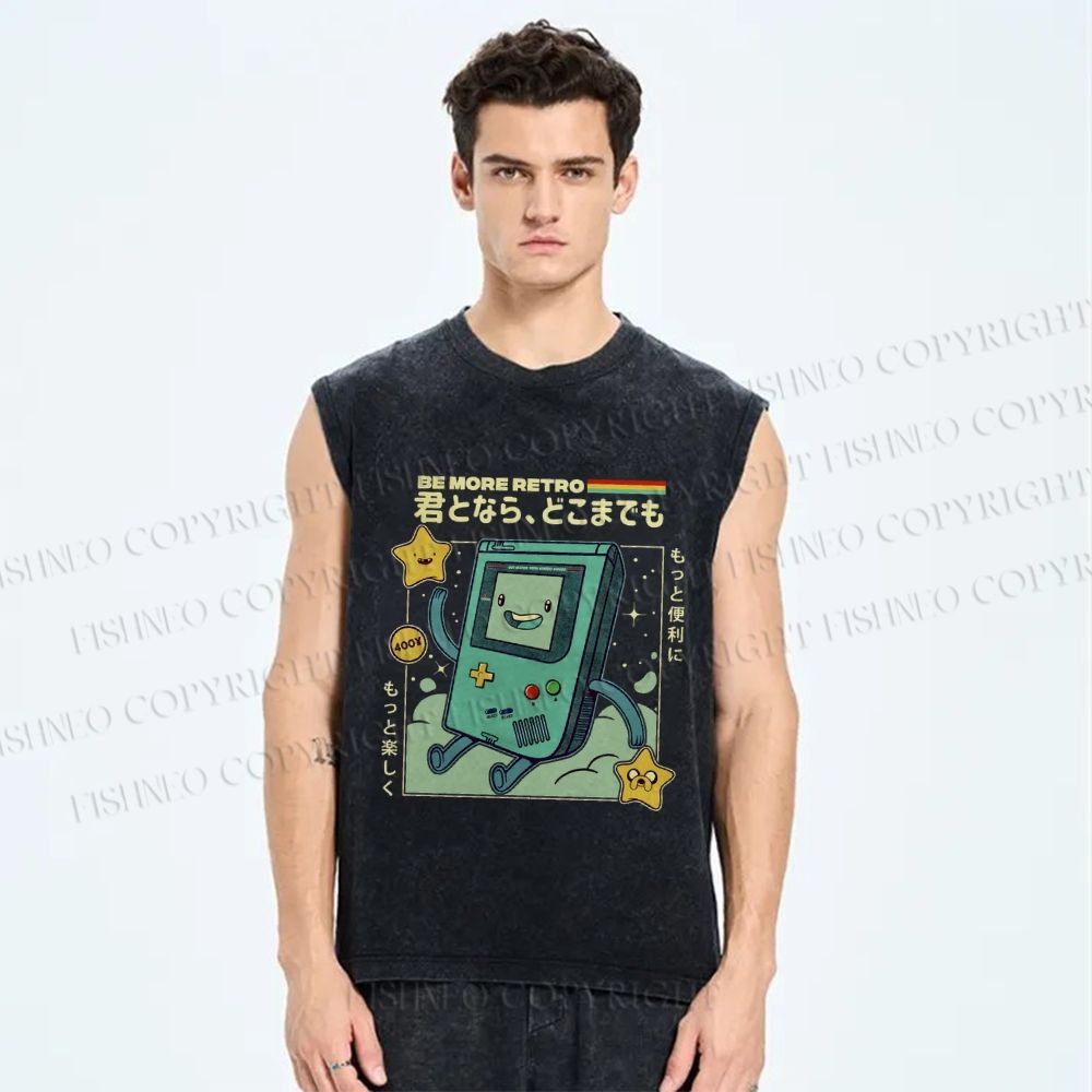 Unisex Cartoon Game Console Printed Washed Tank Top