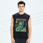 Unisex Cartoon Game Console Printed Washed Tank Top