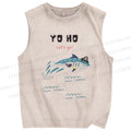 Unisex Shark Printed Washed Tank Top