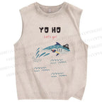 Unisex Shark Printed Washed Tank Top