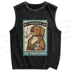 Unisex Dog Illustrated Printed Washed Tank Top