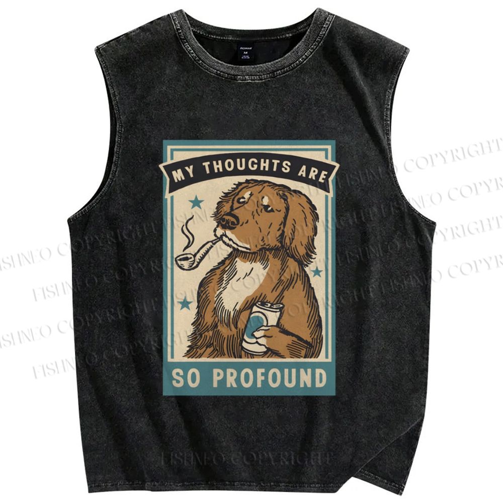 Unisex Dog Illustrated Printed Washed Tank Top