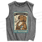 Unisex Dog Illustrated Printed Washed Tank Top