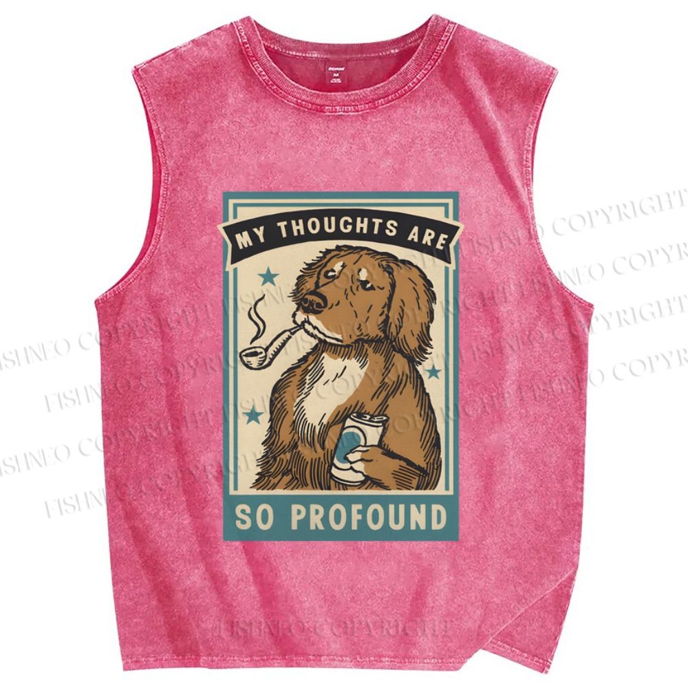 Unisex Dog Illustrated Printed Washed Tank Top