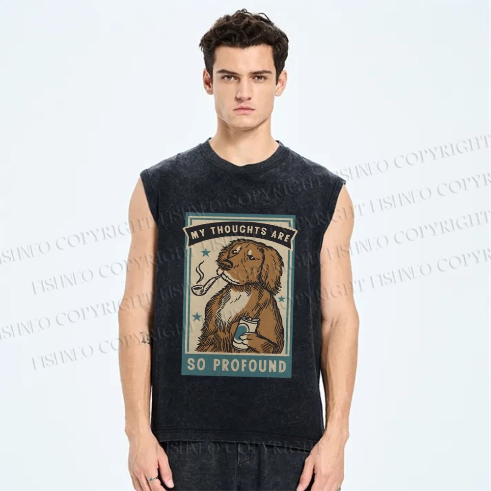Unisex Dog Illustrated Printed Washed Tank Top