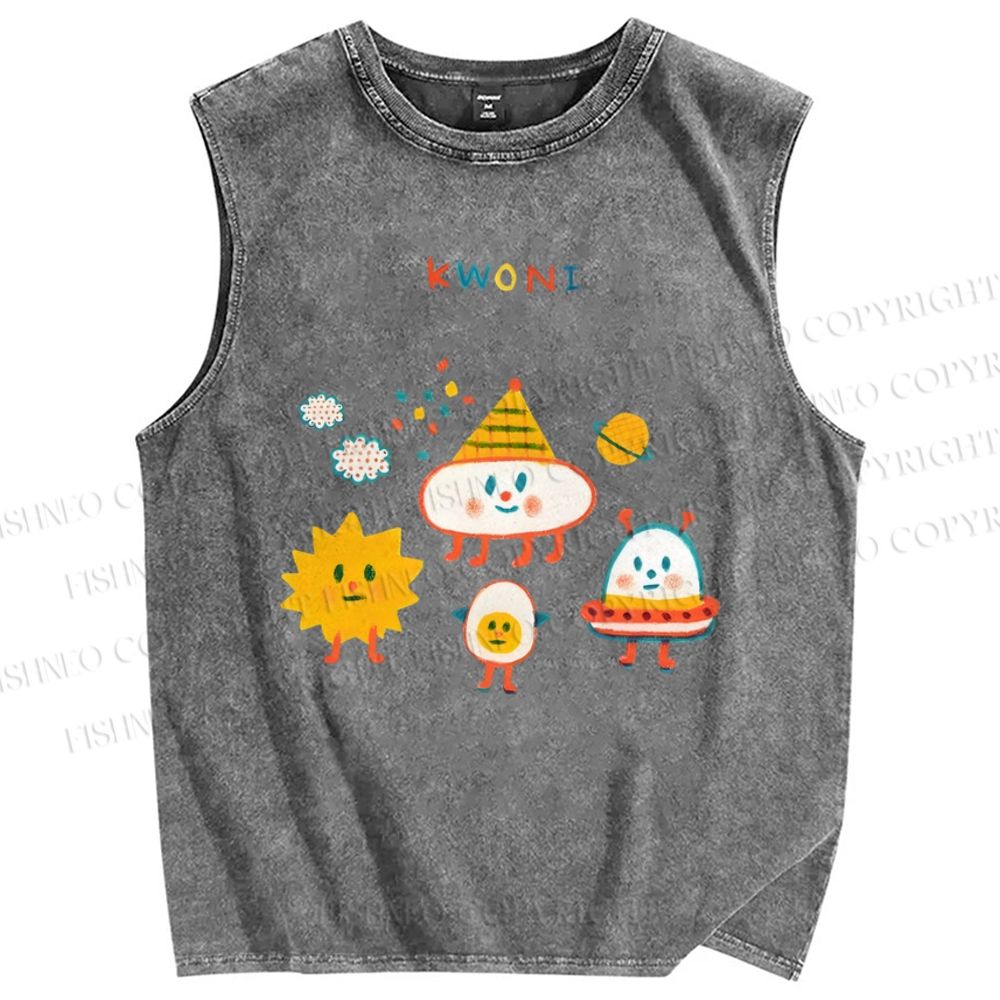 Unisex Kwoni Printed Washed Tank Top