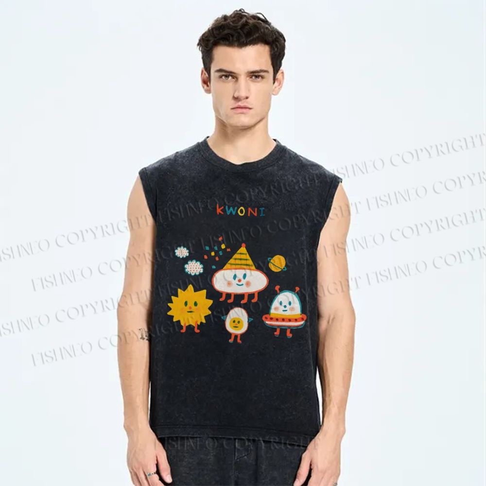 Unisex Kwoni Printed Washed Tank Top