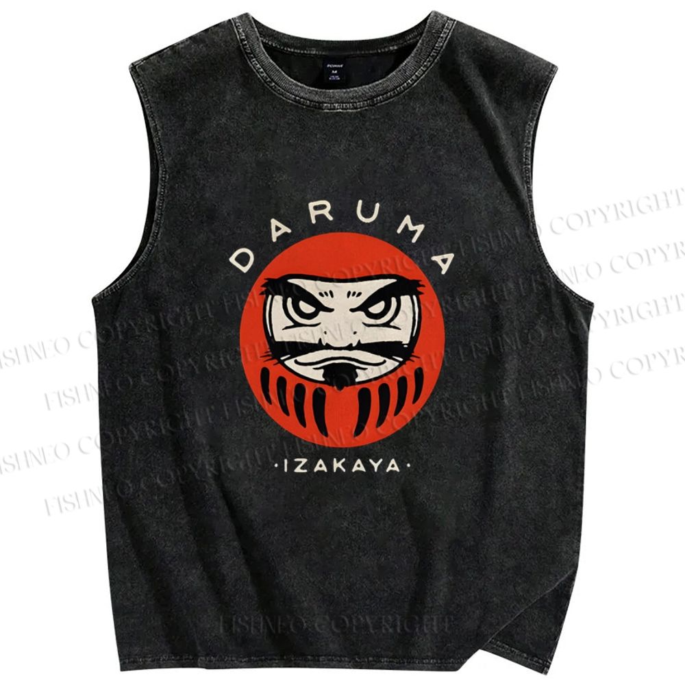 Unisex Daruma Printed Washed Tank Top