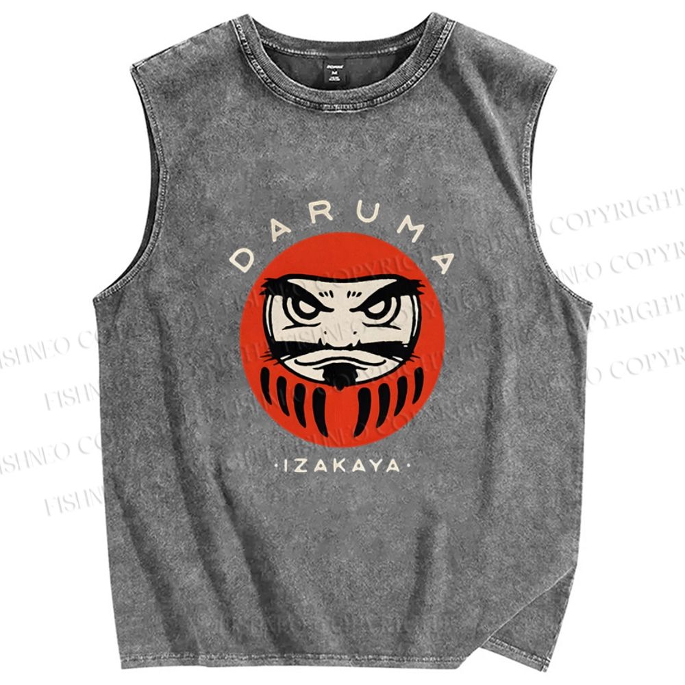 Unisex Daruma Printed Washed Tank Top