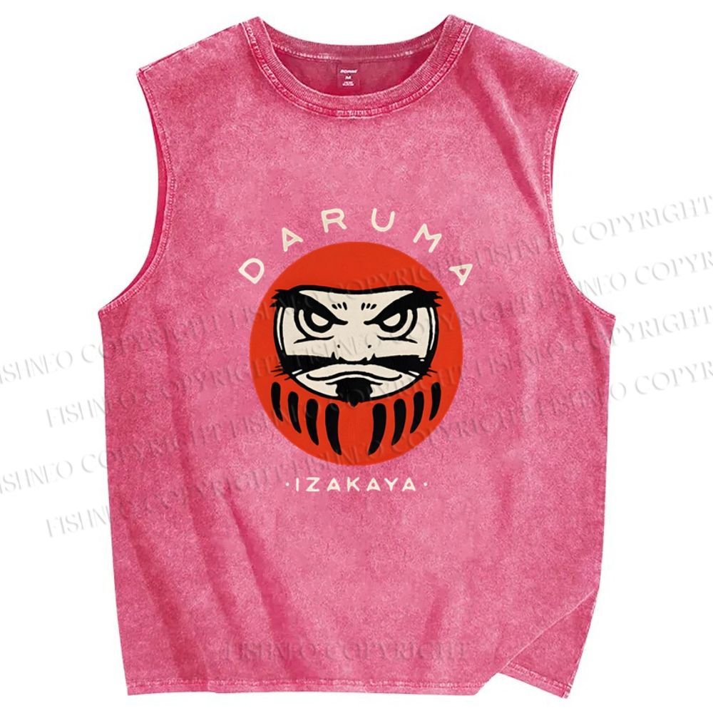 Unisex Daruma Printed Washed Tank Top