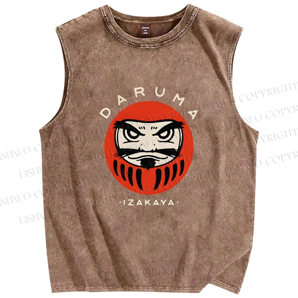 Unisex Daruma Printed Washed Tank Top
