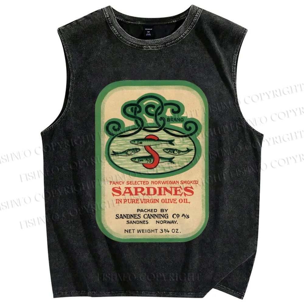Unisex Sardines Printed Washed Tank Top