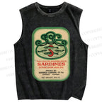 Unisex Sardines Printed Washed Tank Top