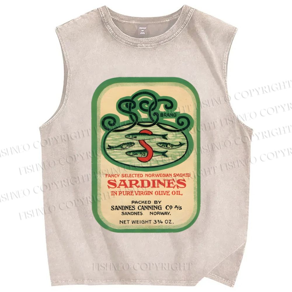 Unisex Sardines Printed Washed Tank Top