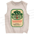 Unisex Sardines Printed Washed Tank Top