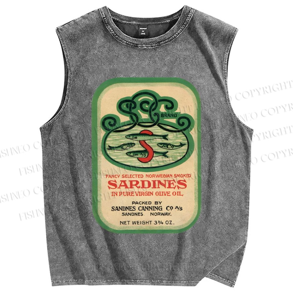 Unisex Sardines Printed Washed Tank Top