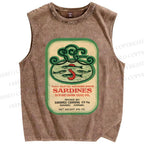 Unisex Sardines Printed Washed Tank Top