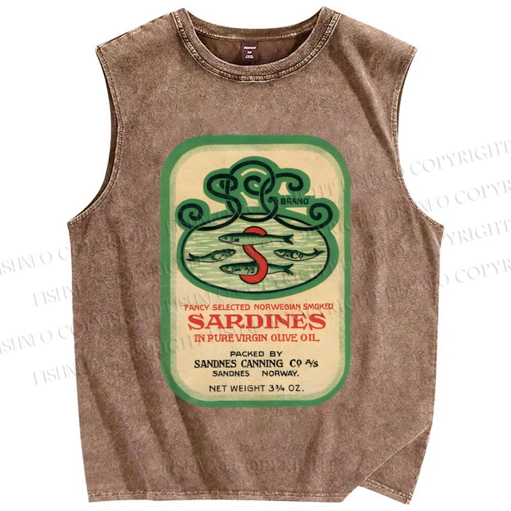 Unisex Sardines Printed Washed Tank Top