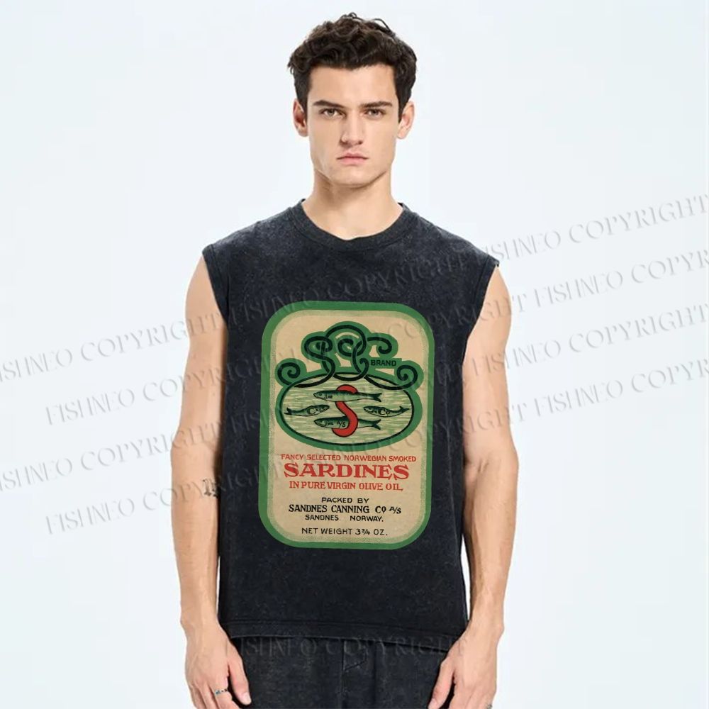 Unisex Sardines Printed Washed Tank Top