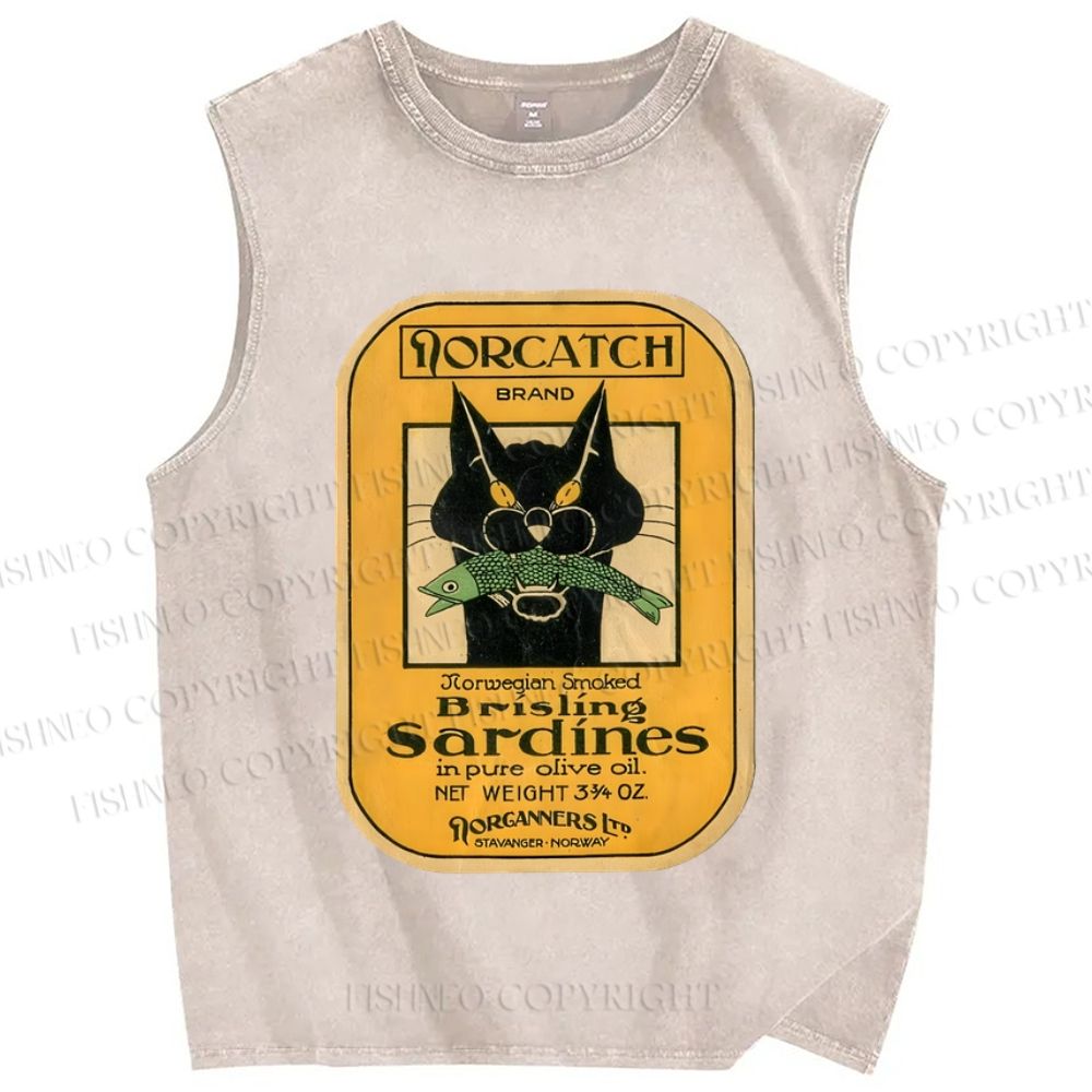 Unisex Sardines Printed Washed Tank Top