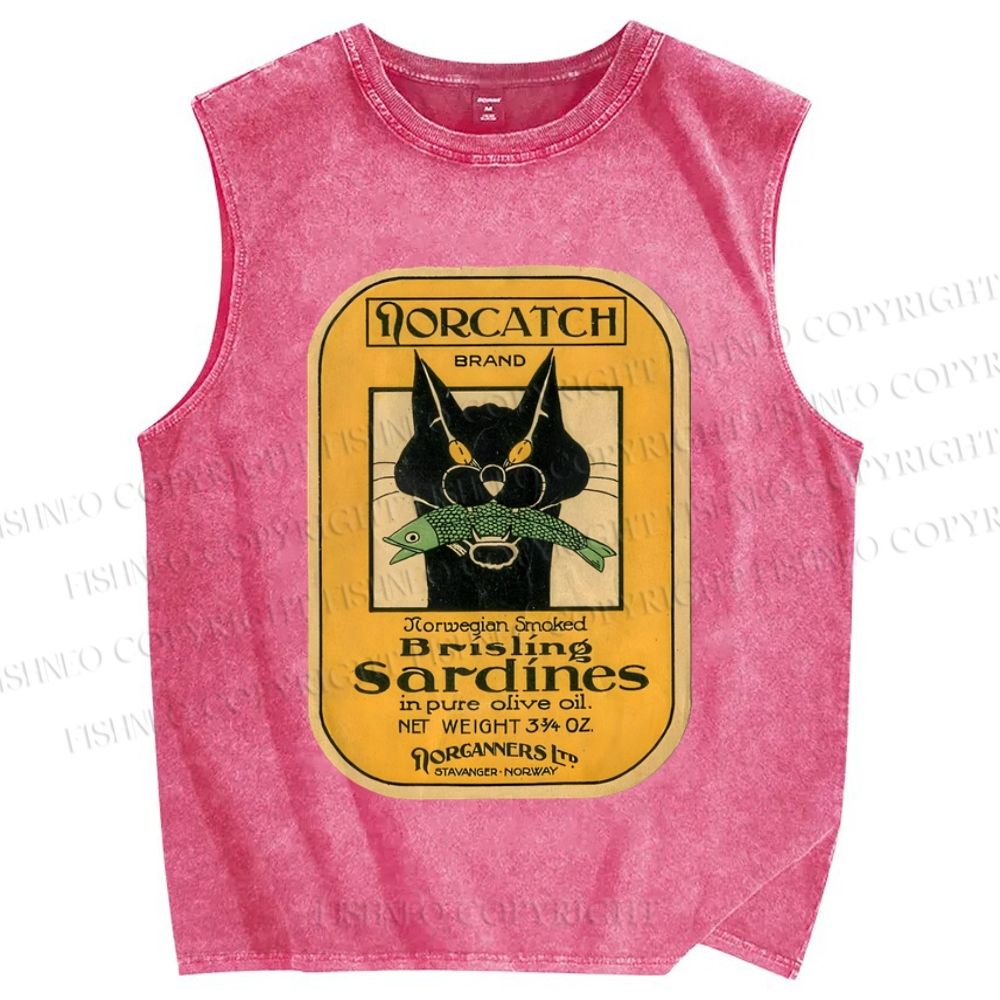 Unisex Sardines Printed Washed Tank Top