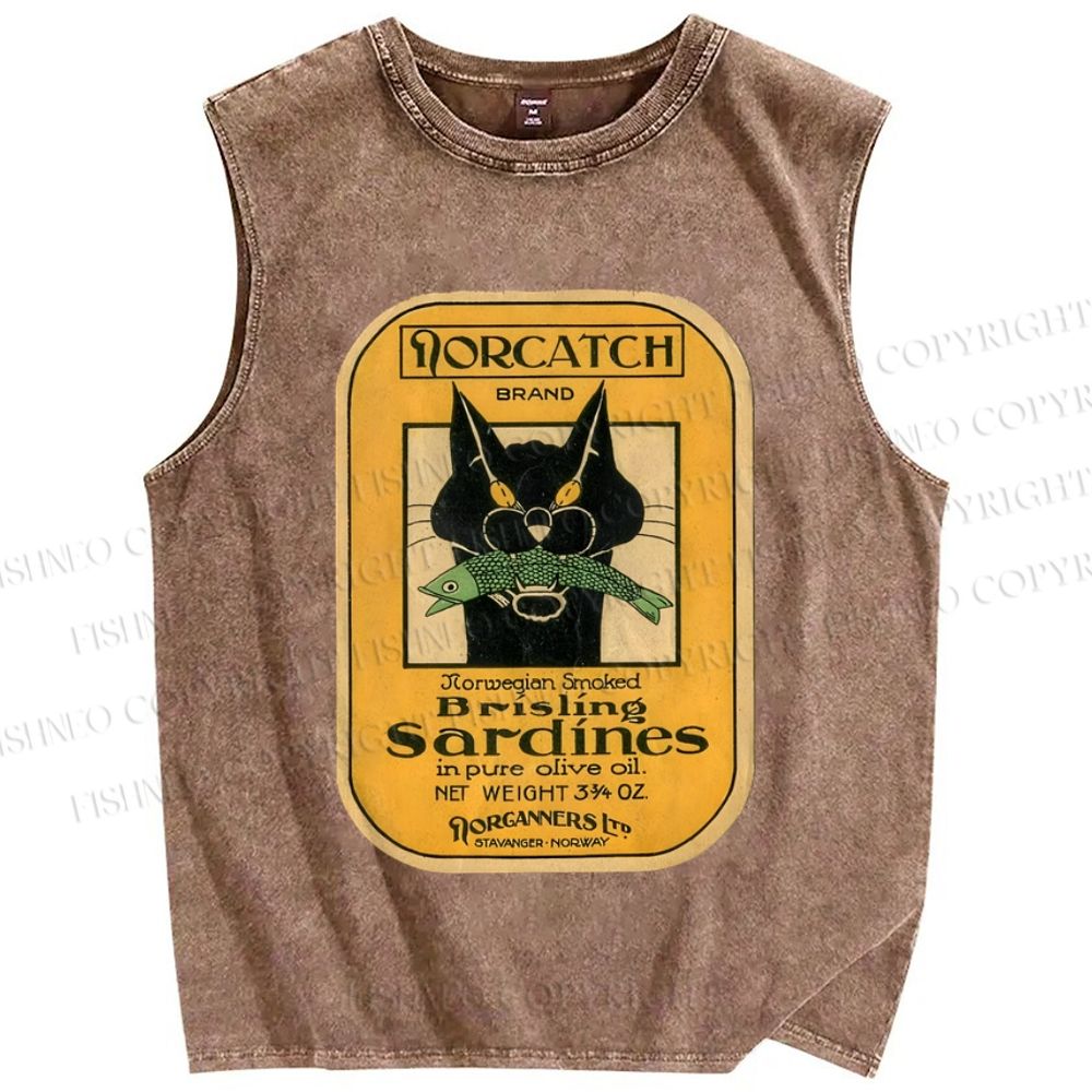 Unisex Sardines Printed Washed Tank Top