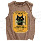 Unisex Sardines Printed Washed Tank Top