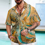 Vintage Octopus Pattern Art Print Casual 100% Cotton Shirt