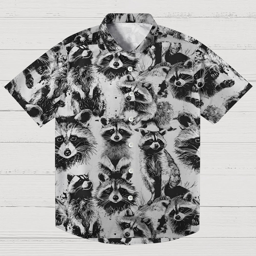 Playful Raccoon White Button-up Shirt